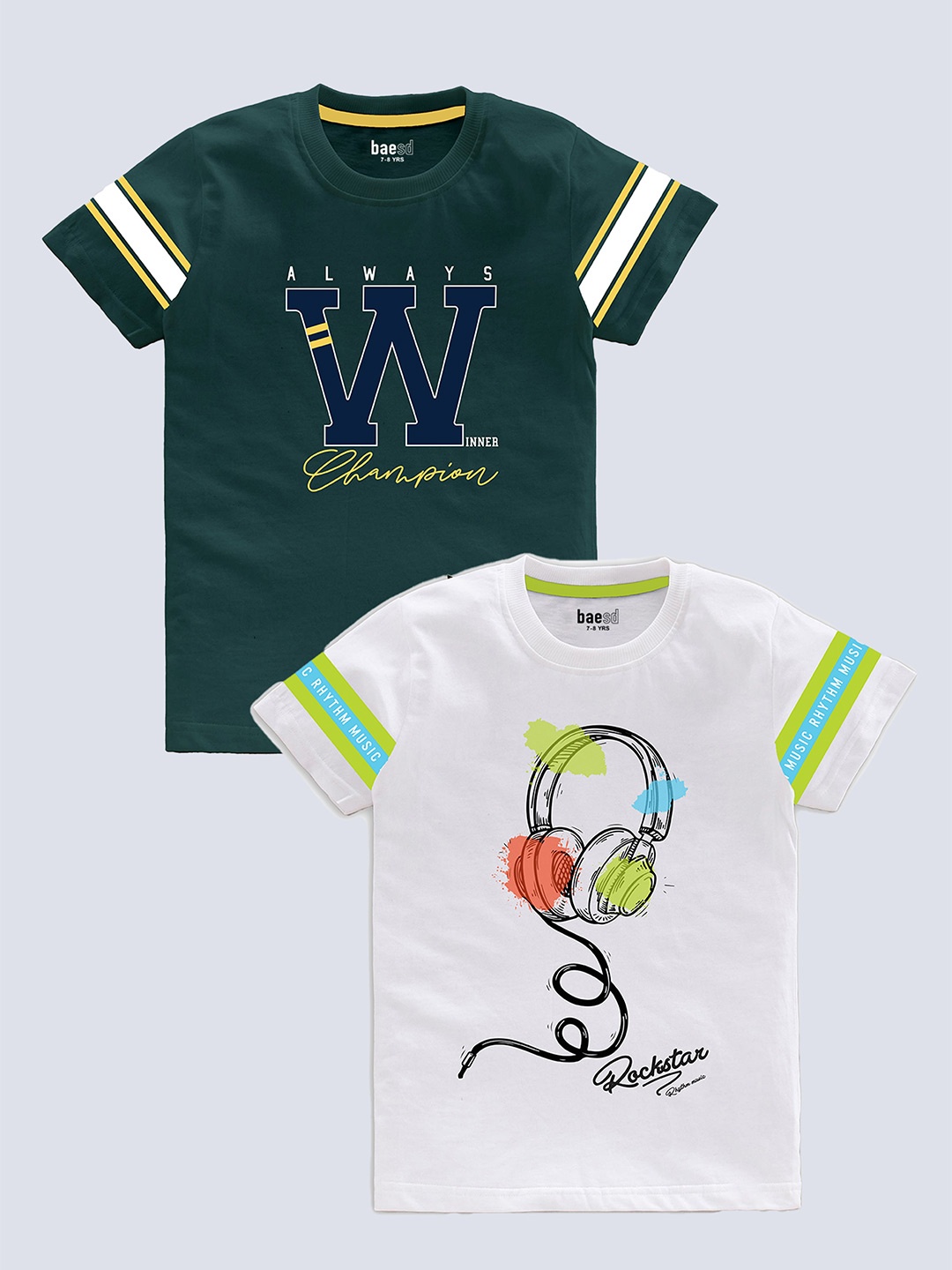 

BAESD Boys Pack Of 2 Graphic Printed Pure Cotton T-shirt, White