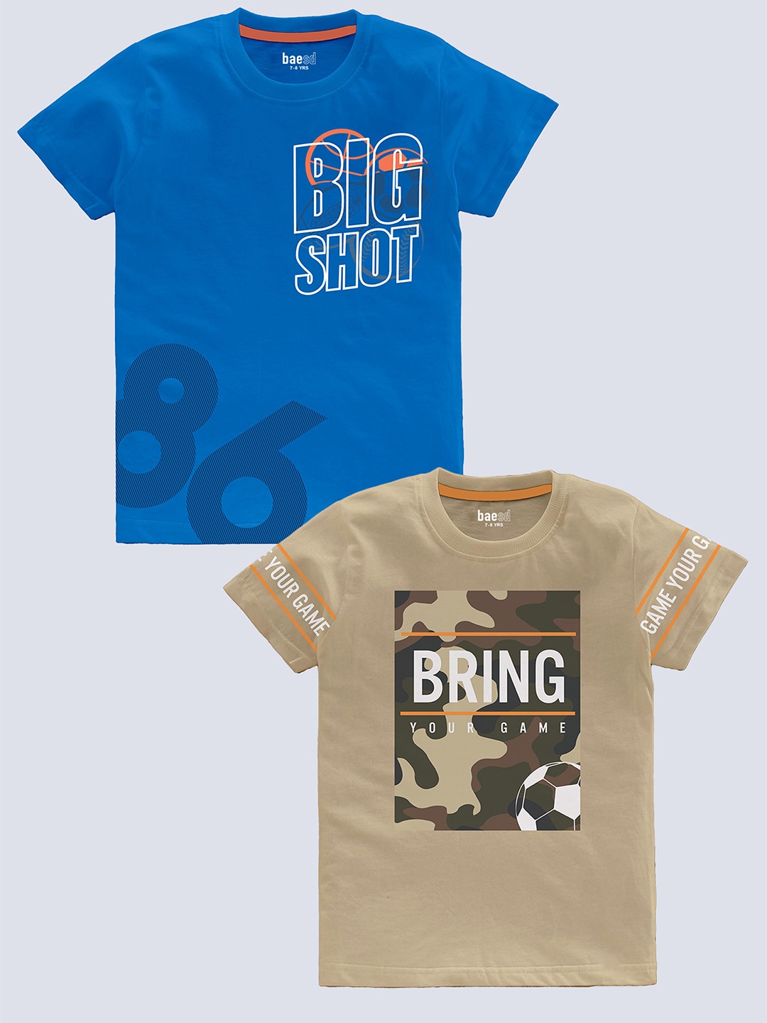 BAESD Boys Pack Of 2 Typography Printed Cotton T-shirt, Blue