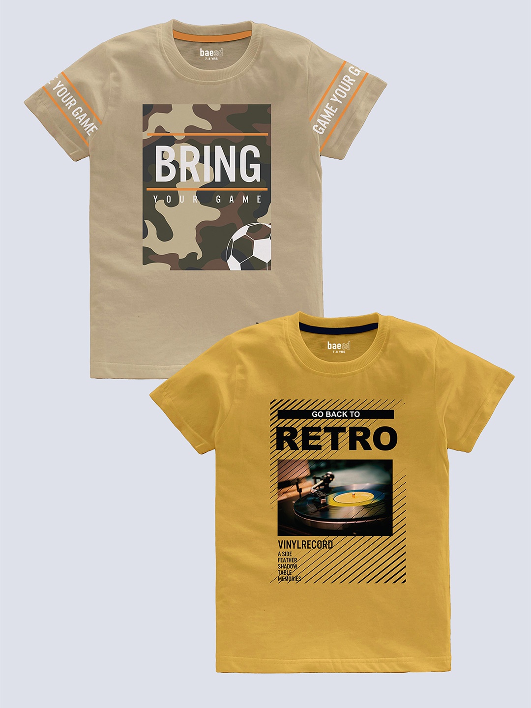

BAESD Boys Pack Of 2 Typography Printed Cotton T-shirt, Beige