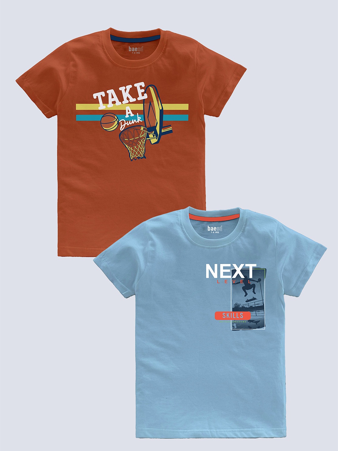 

BAESD Boys Pack Of 2 Typography Printed Cotton T-shirt, Brown