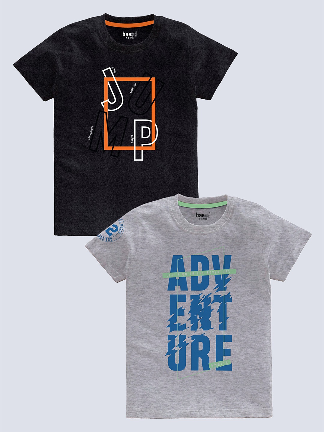 BAESD Boys Pack Of 2 Typography Printed Cotton T-shirt, Black