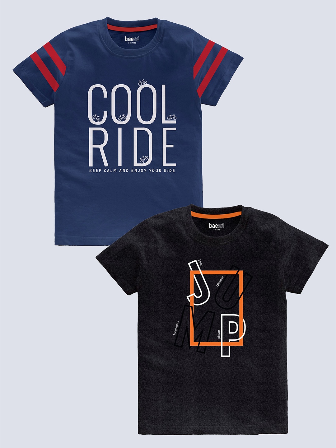 

BAESD Boys Pack Of 2 Typography Printed Cotton T-shirt, Black