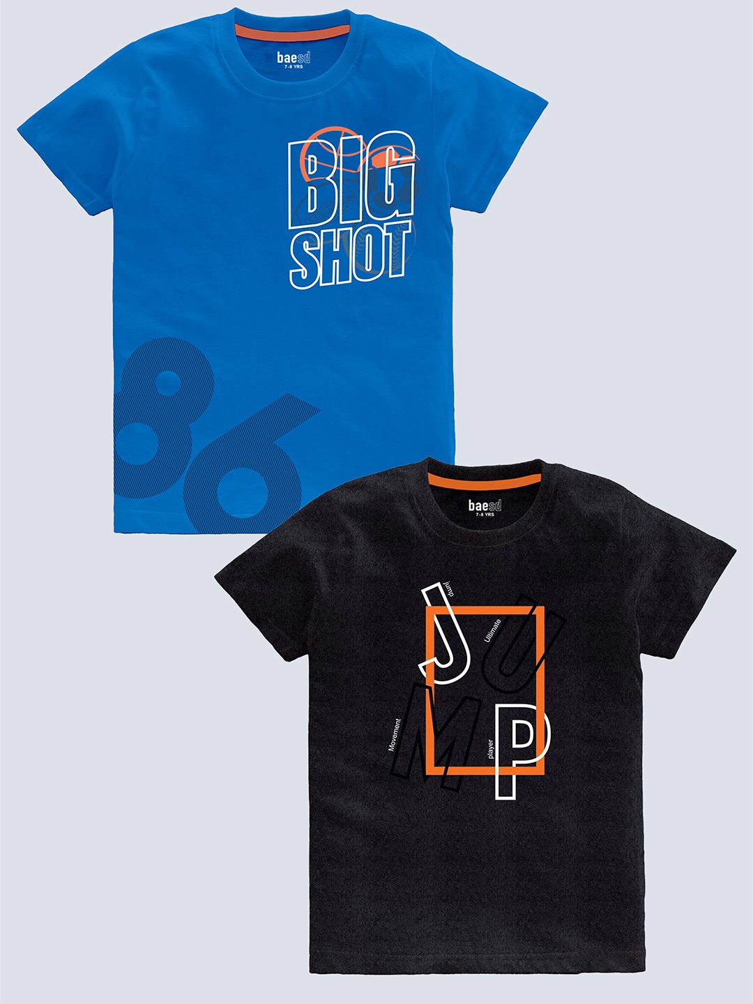 BAESD Boys Pack Of 2 Typography Printed Cotton T-shirt, Black