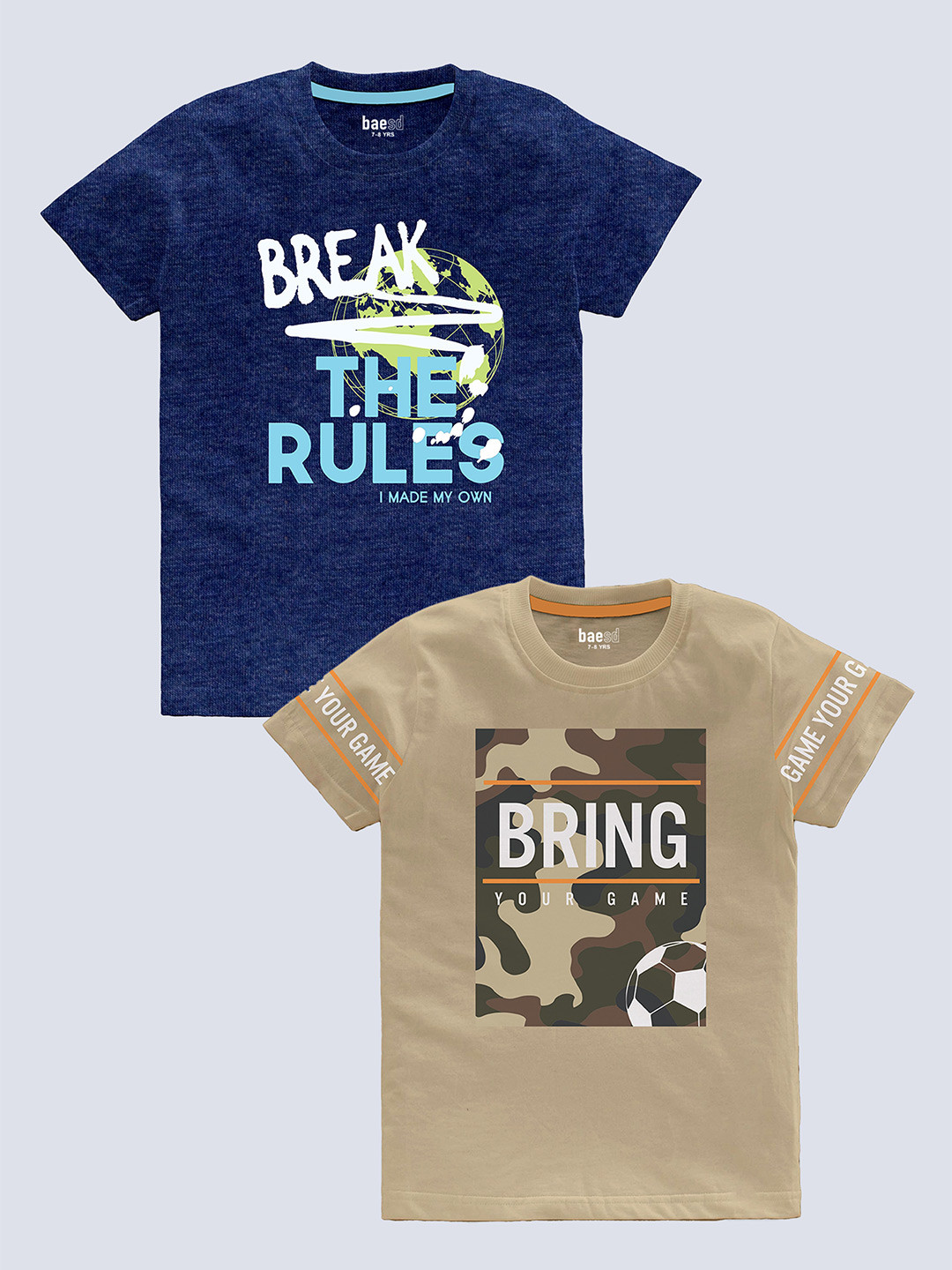 

BAESD Boys Pack Of 2 Typography Printed Cotton T-shirt, Blue