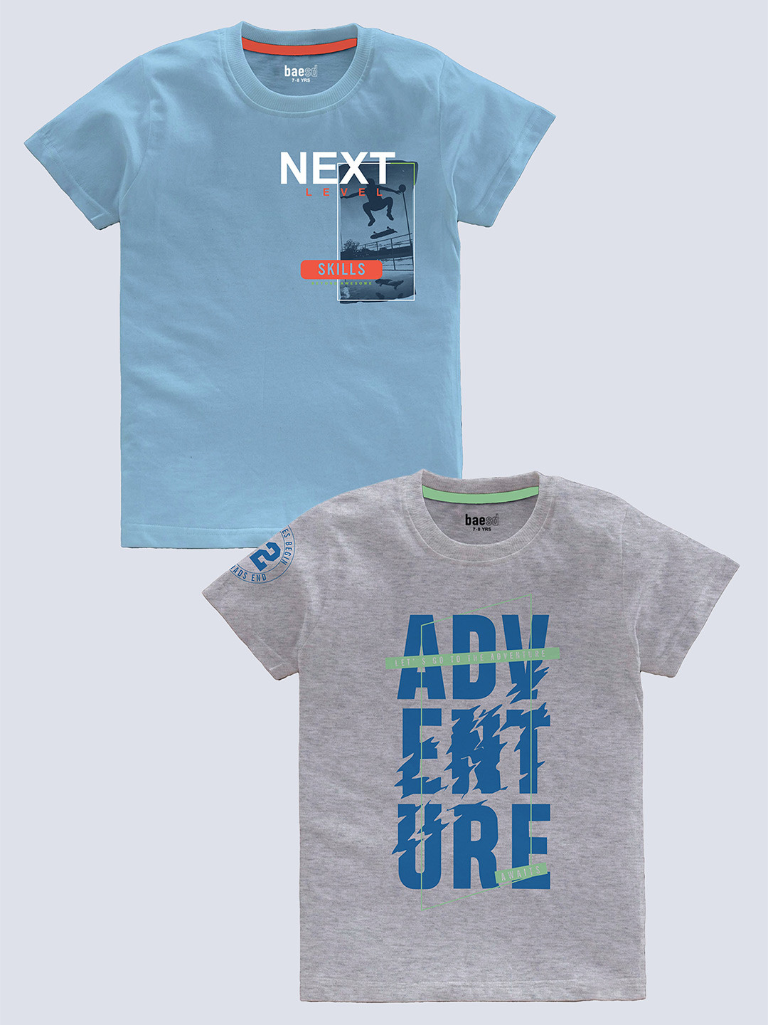 

BAESD Boys Pack Of 2 Typography Printed Cotton T-shirt, Blue