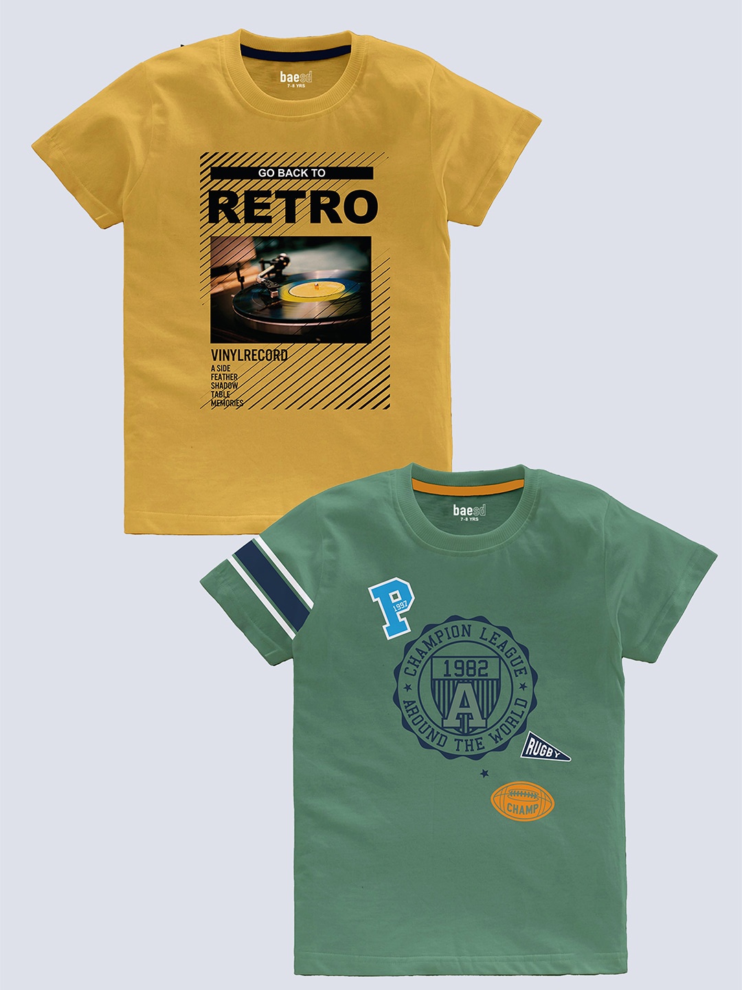 

BAESD Boys Pack Of 2 Typography Printed Cotton T-shirt, Yellow