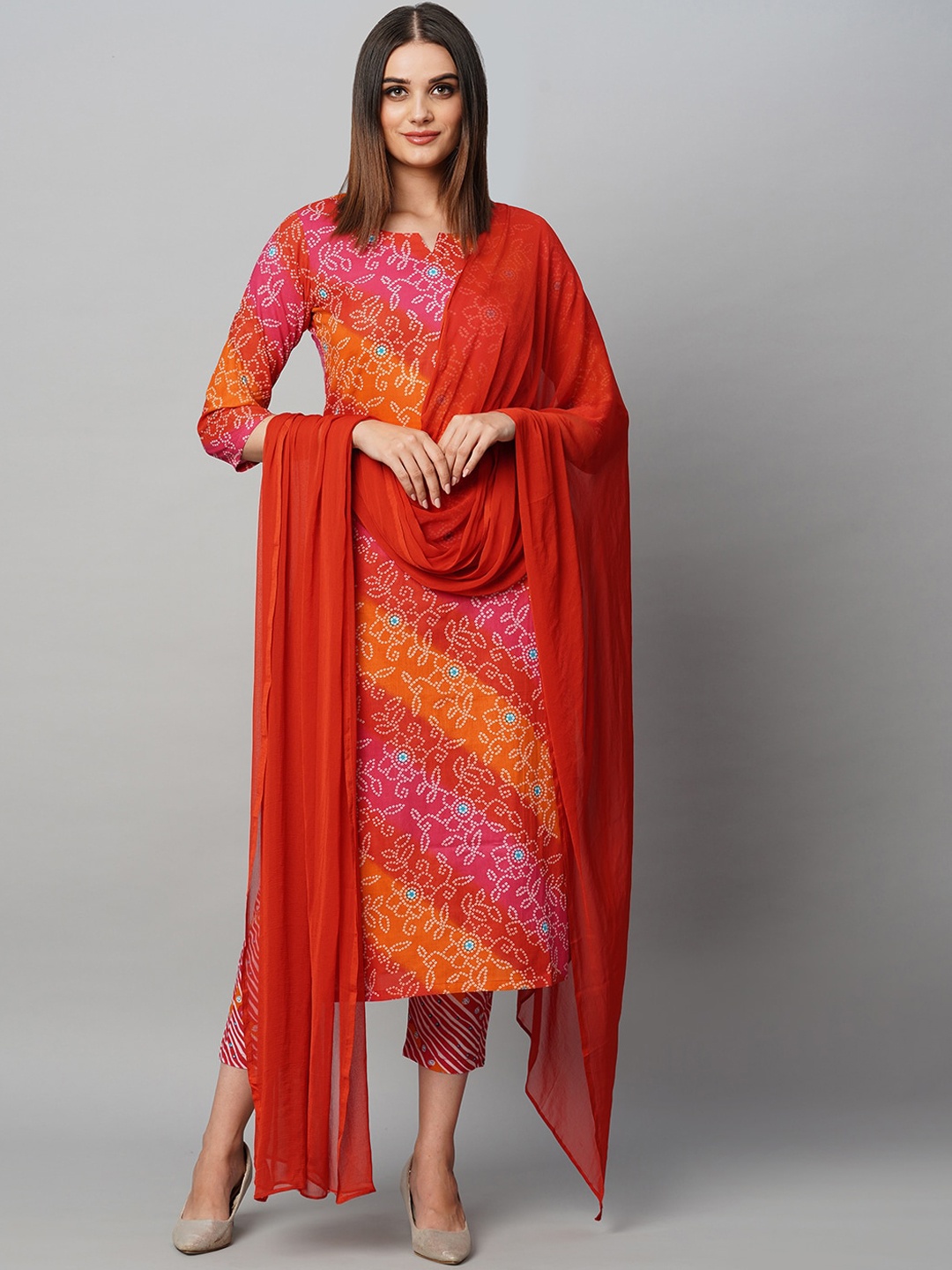 

KALINI Bandhani Printed Kurta With Trousers & Dupatta, Pink