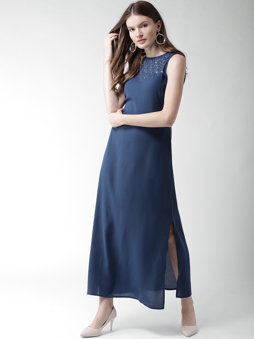 

Mast & Harbour Women Navy Blue Solid Solid Maxi Dress