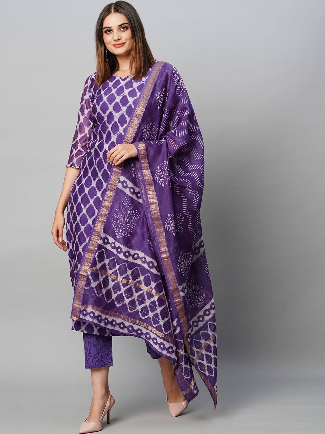

KALINI Ethnic Motifs Printed Kurta & Trousers With Dupatta, Blue