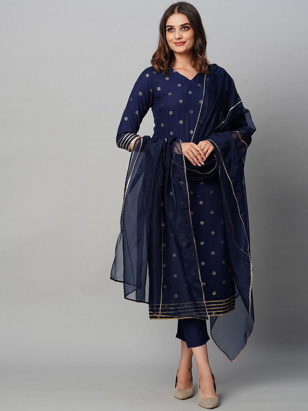 

KALINI Ethnic Motifs Printed Regular Kurta With Trousers & With Dupatta, Blue