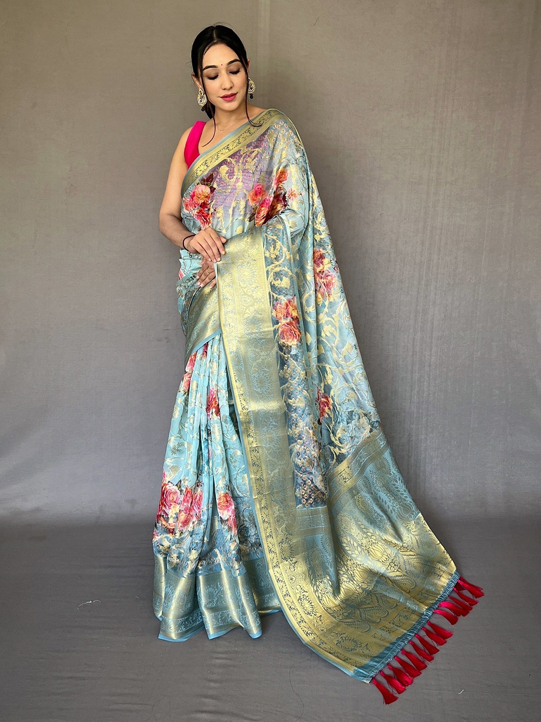 

Munir Woven Design Zari Organza Saree, Blue