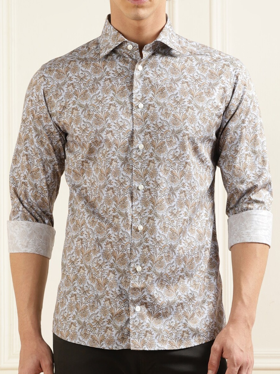 

Eton Floral Printed Slim Fit Classic Cotton Casual Shirt, Brown