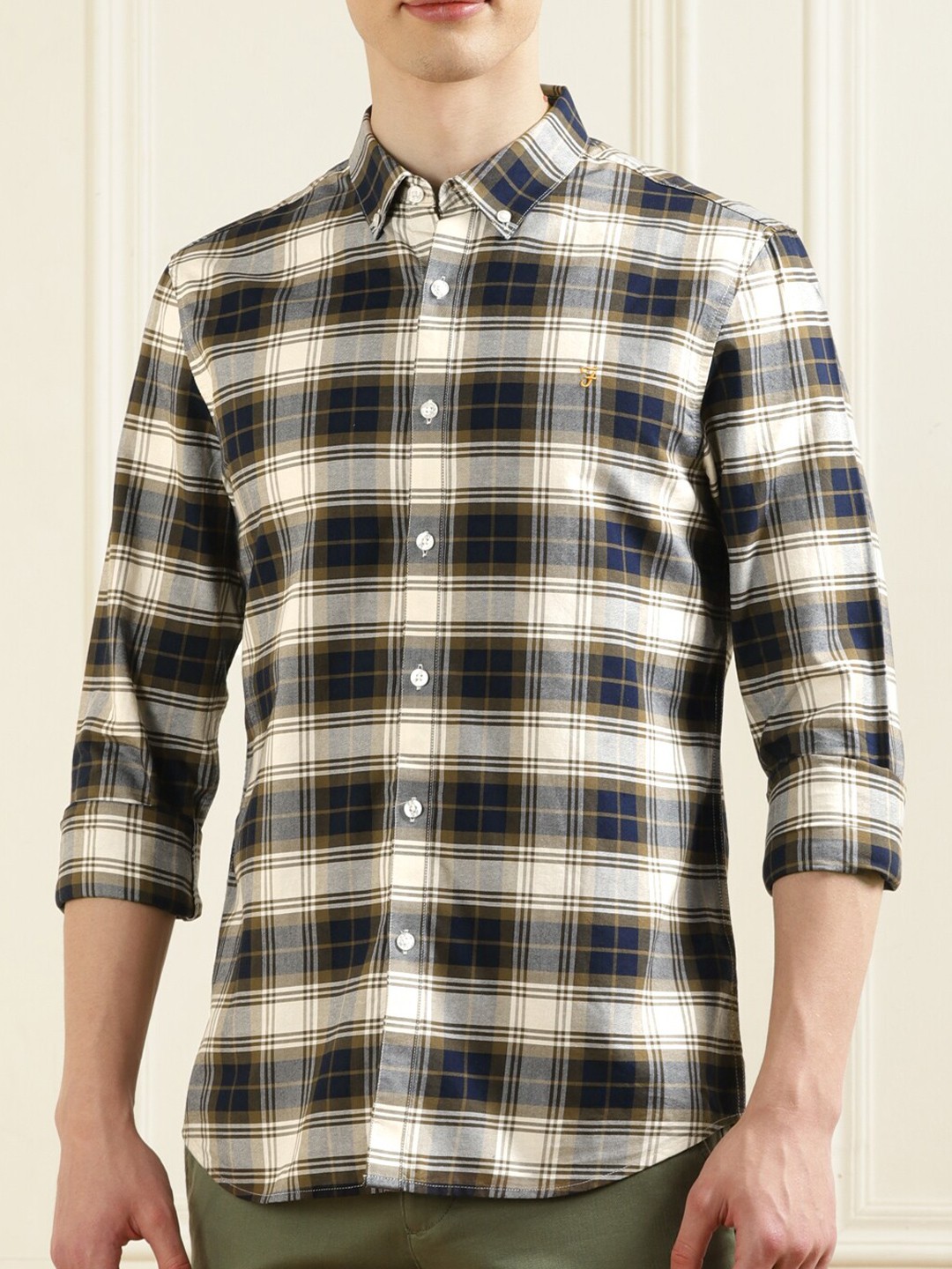 

Farah Slim Fit Tartan Checks Button-Down Collar Cotton Casual Shirt, Brown