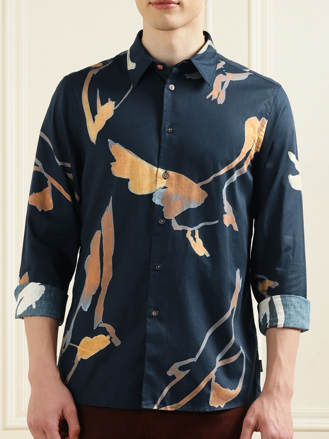 

PS By Paul Smith Abstract Printed Opaque Pure Cotton Casual Shirt, Navy blue