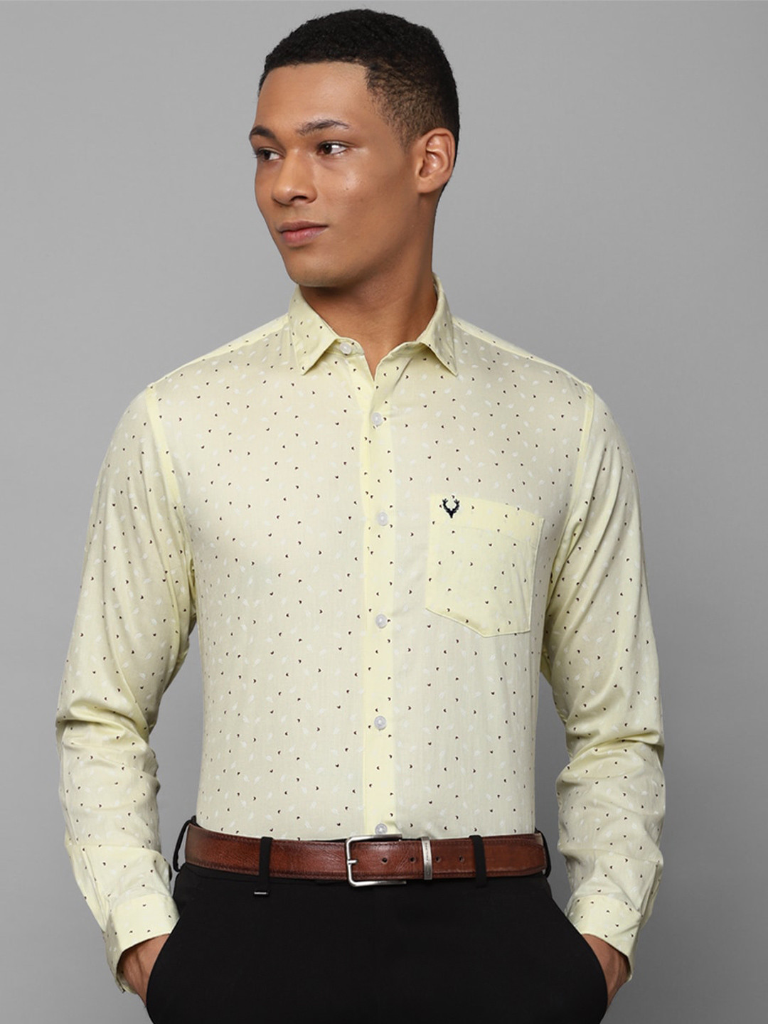

Allen Solly Slim Fit Micro Ditsy Printed Spread Collar Long Sleeve Cotton Formal Shirt, Yellow