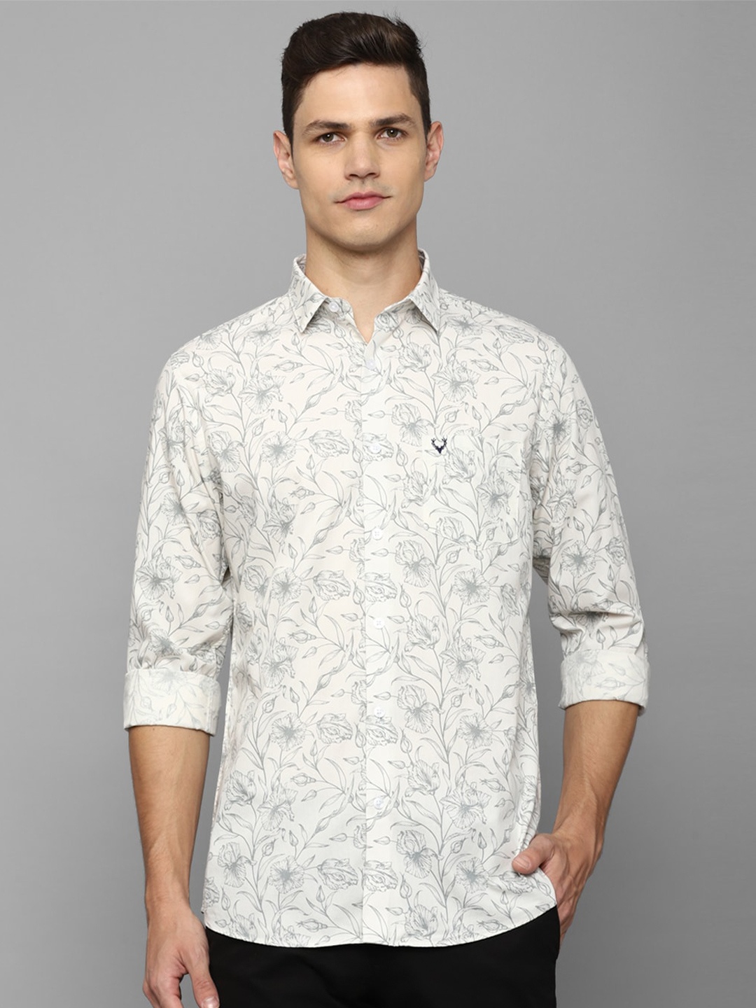

Allen Solly Slim Fit Floral Printed Spread Collar Long Sleeve Cotton Casual Shirt, White