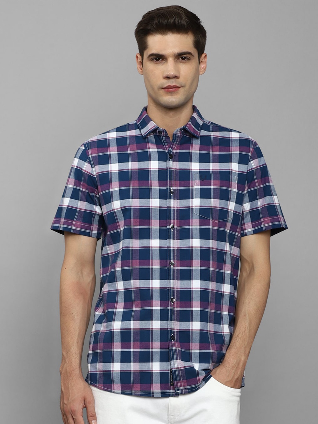

Allen Solly Tartan Checks Spread Collar Casual Shirt, Navy blue