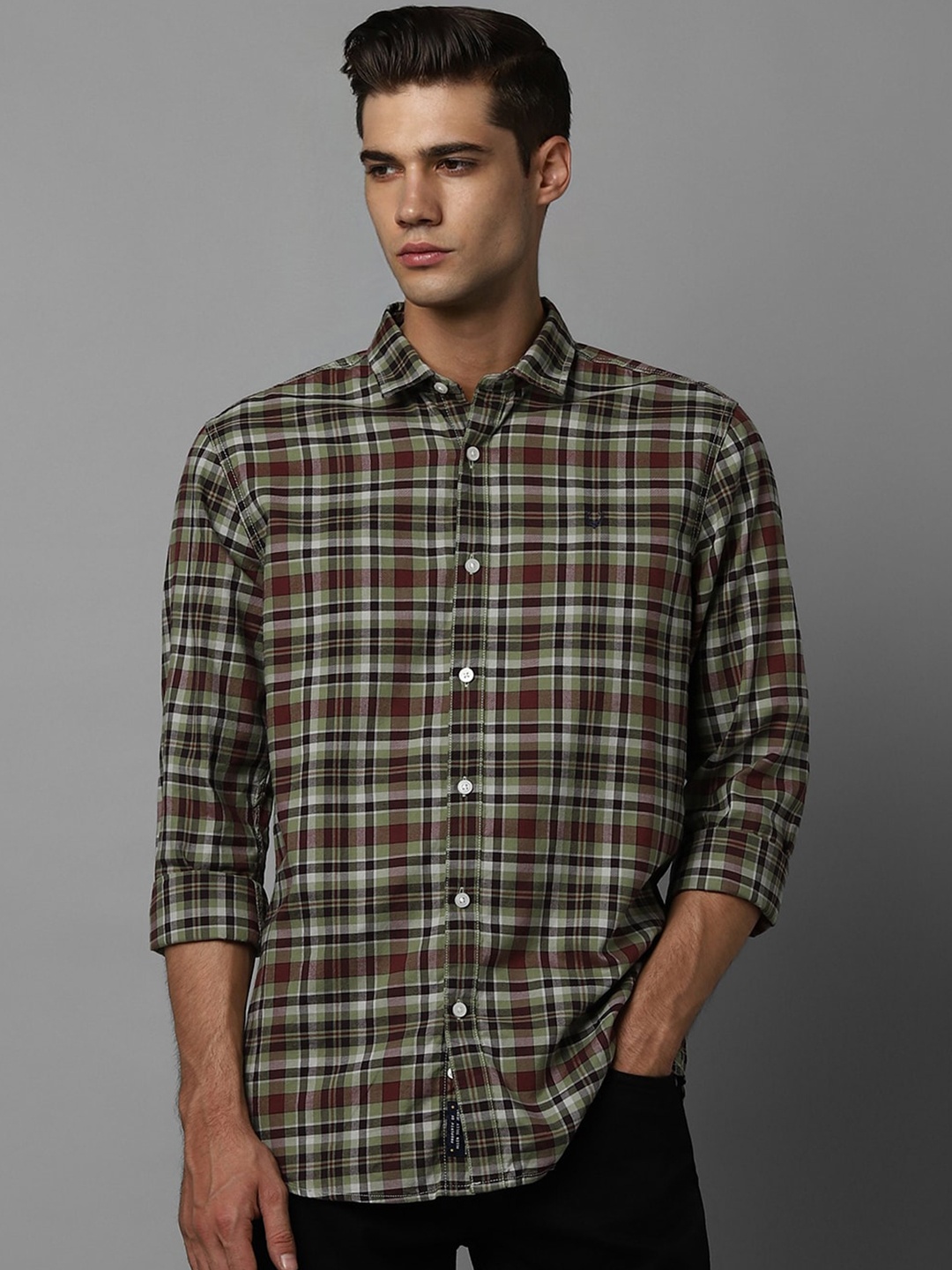 

Allen Solly Slim Fit Tartan Checks Spread Collar Cotton Casual Shirt, Black