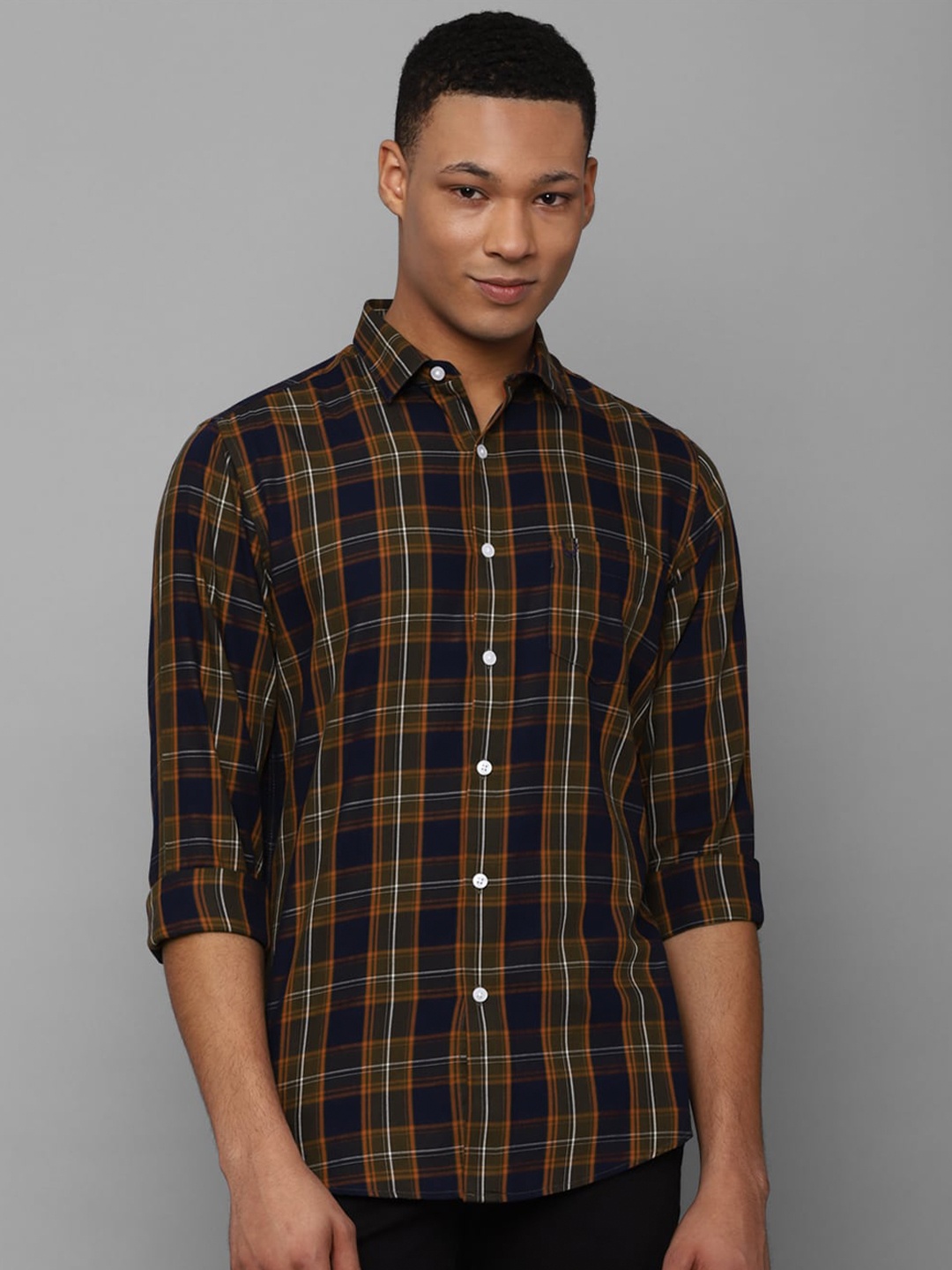 

Allen Solly Slim Fit Tartan Checks Spread Collar Cotton Casual Shirt, Black