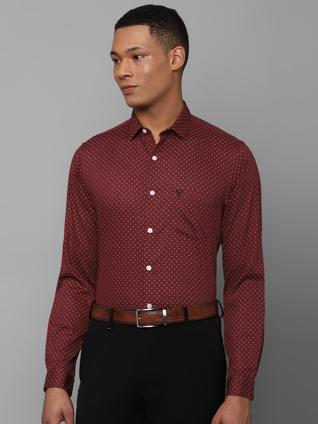 

Allen Solly Slim Fit Micro Ditsy Printed Spread Collar Cotton Formal Shirt, Maroon