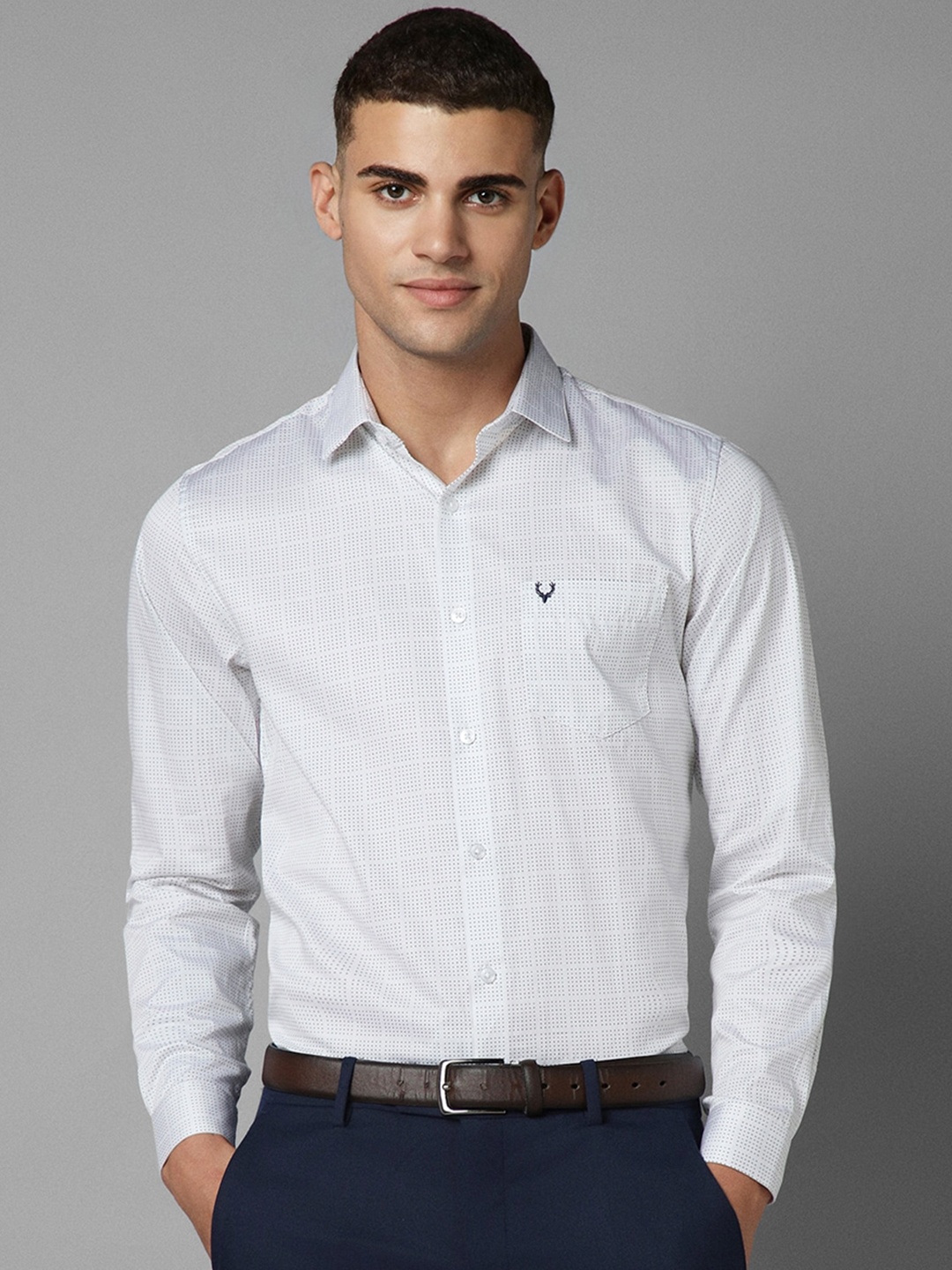 

Allen Solly Grid Tattersall Checked Slim Fit Pure Cotton Formal Shirt, White