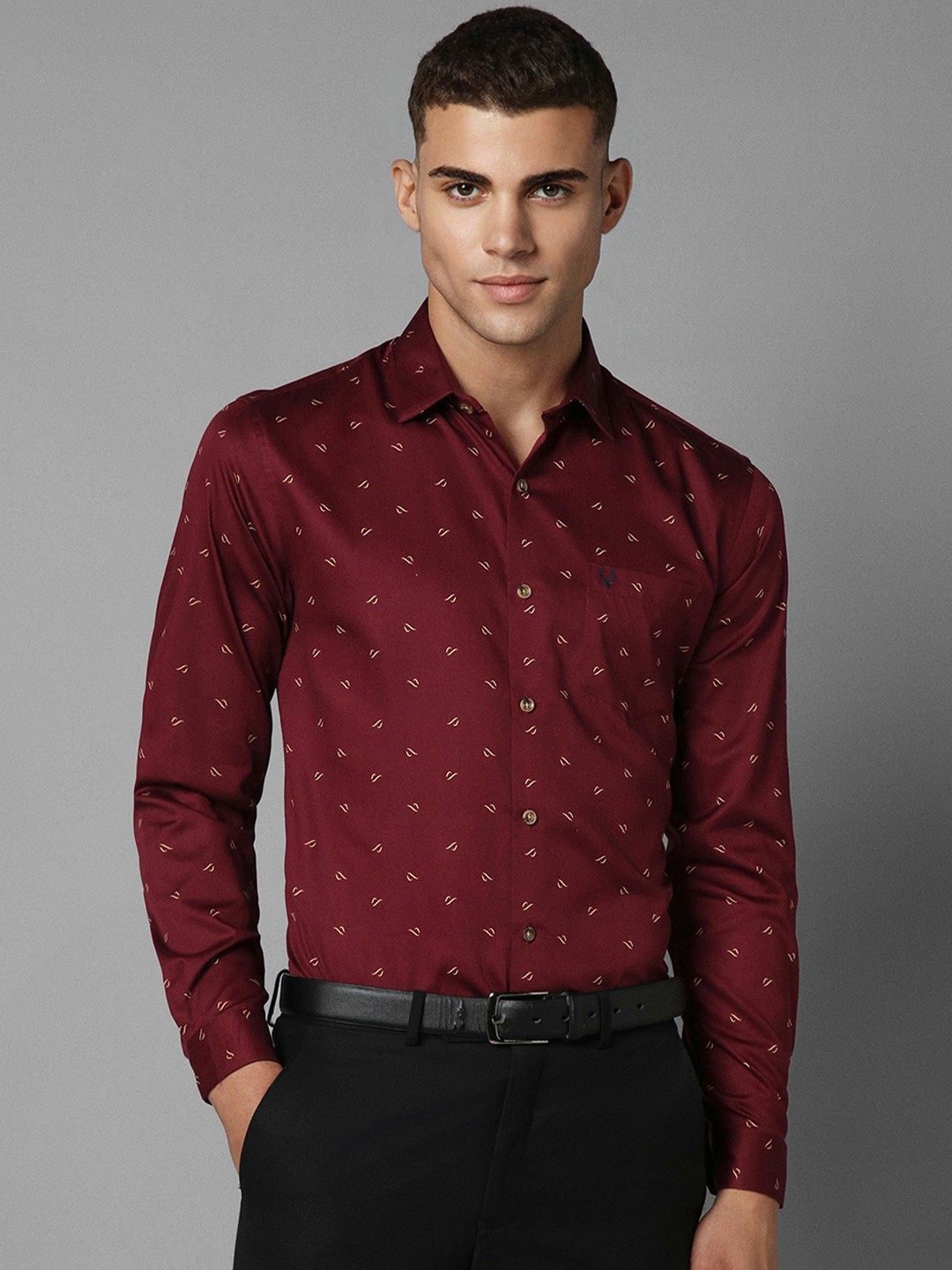 

Allen Solly Slim Fit Conversationnal Printed Cotton Formal Shirt, Maroon