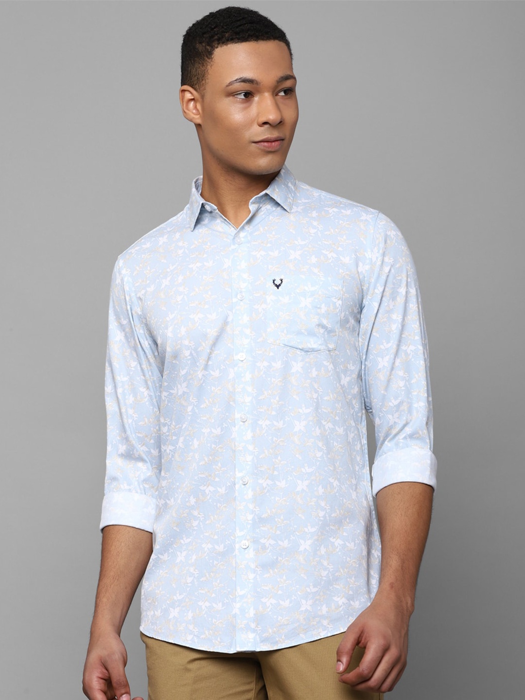 

Allen Solly Slim Fit Floral Printed Spread Collar Long Sleeves Cotton Casual Shirt, Blue