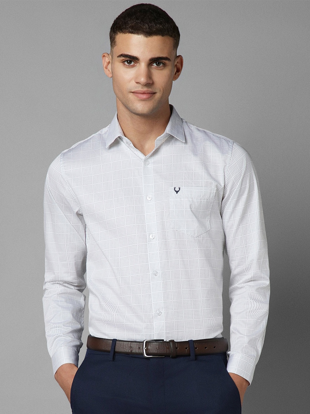 

Allen Solly Slim Fit Micro Ditsy Printed Pure Cotton Formal Shirt, White