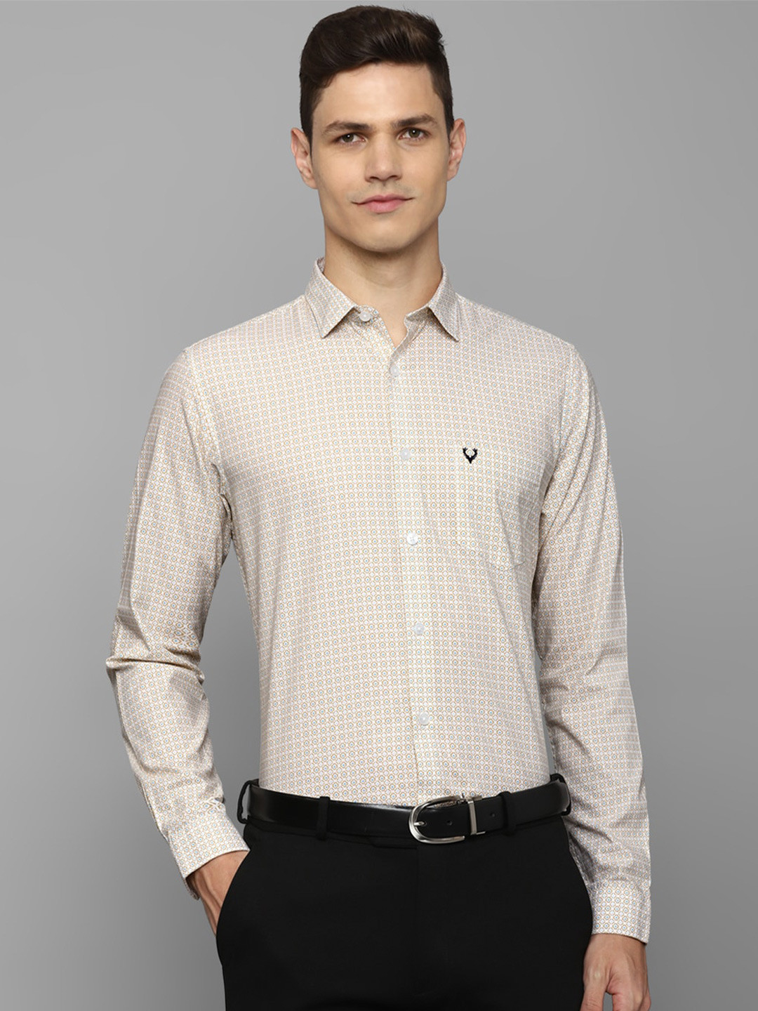 

Allen Solly Slim Fit Micro Ditsy Printed Pure Cotton Formal Shirt, Cream