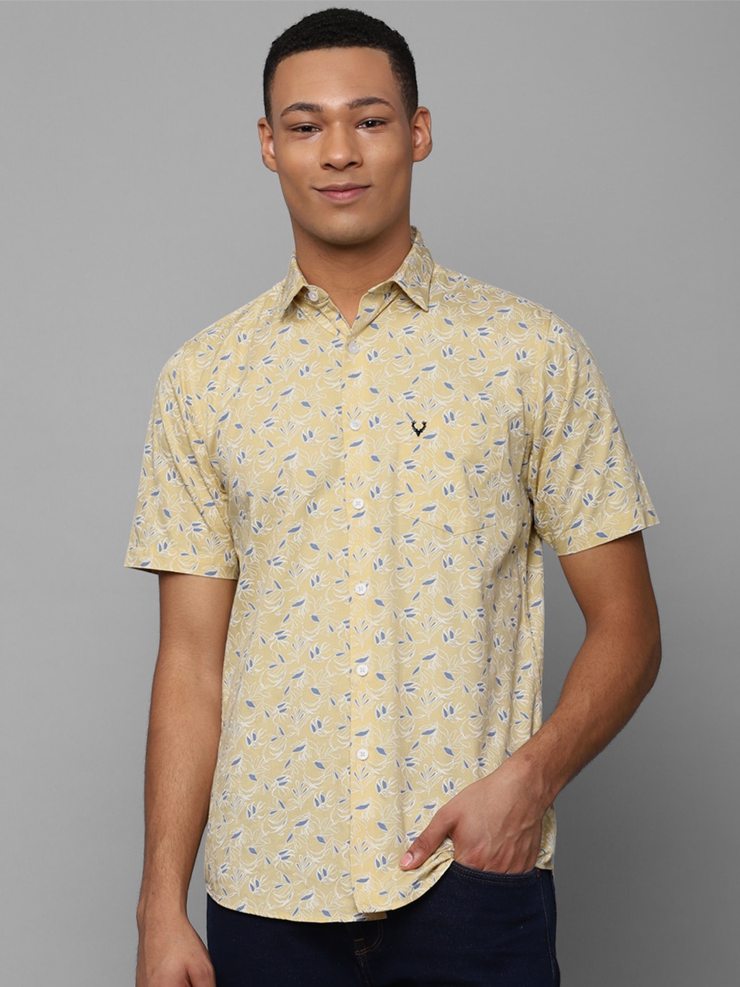 

Allen Solly Slim Fit Floral Printed Pure Cotton Casual Shirt, Yellow