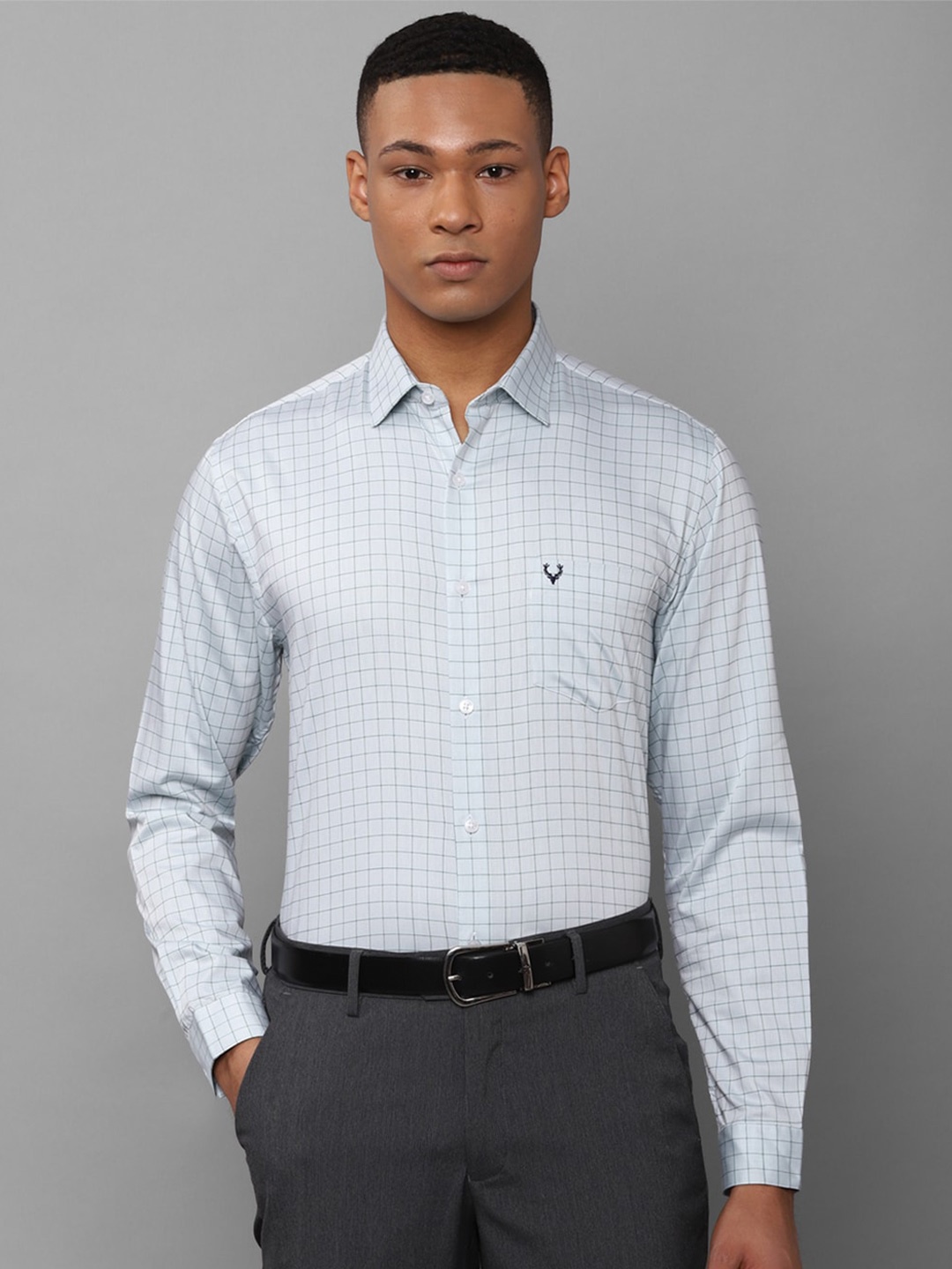 

Allen Solly Slim Fit Grid Tattersall Checked Pure Cotton Formal Shirt, Blue