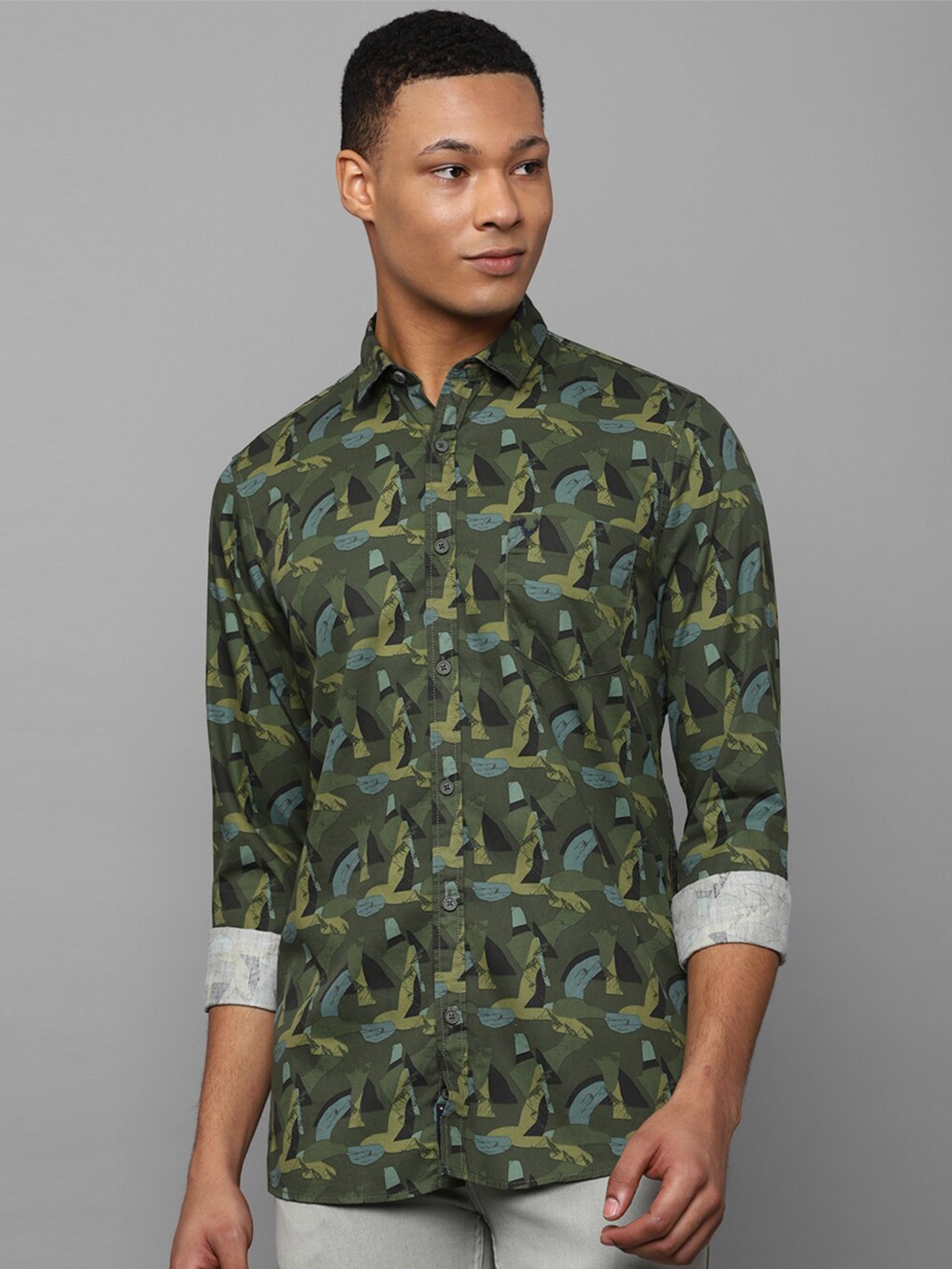 

Allen Solly Abstract Printed Pure Cotton Casual Shirt, Olive