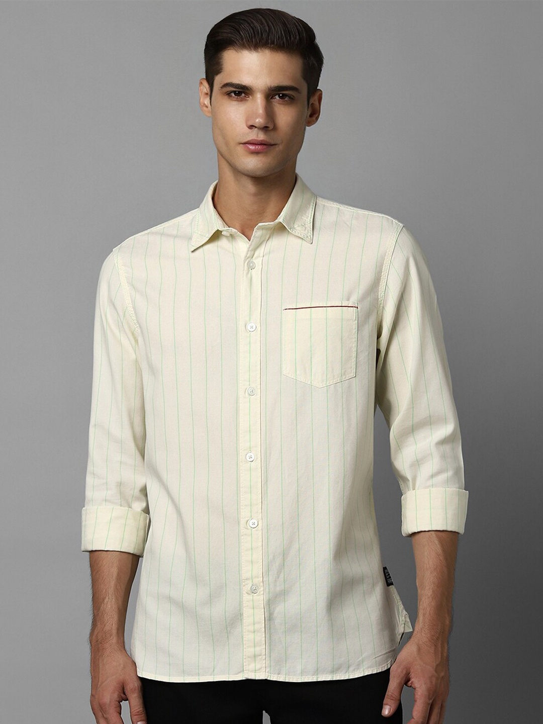 

Allen Solly Vertical Striped Spread Collar Pure Cotton Casual Shirt, Cream