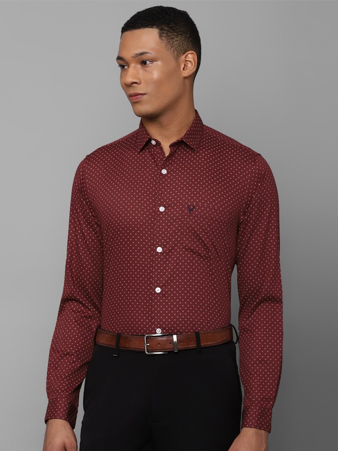 

Allen Solly Slim Fit Micro Ditsy Printed Pure Cotton Formal Shirt, Maroon