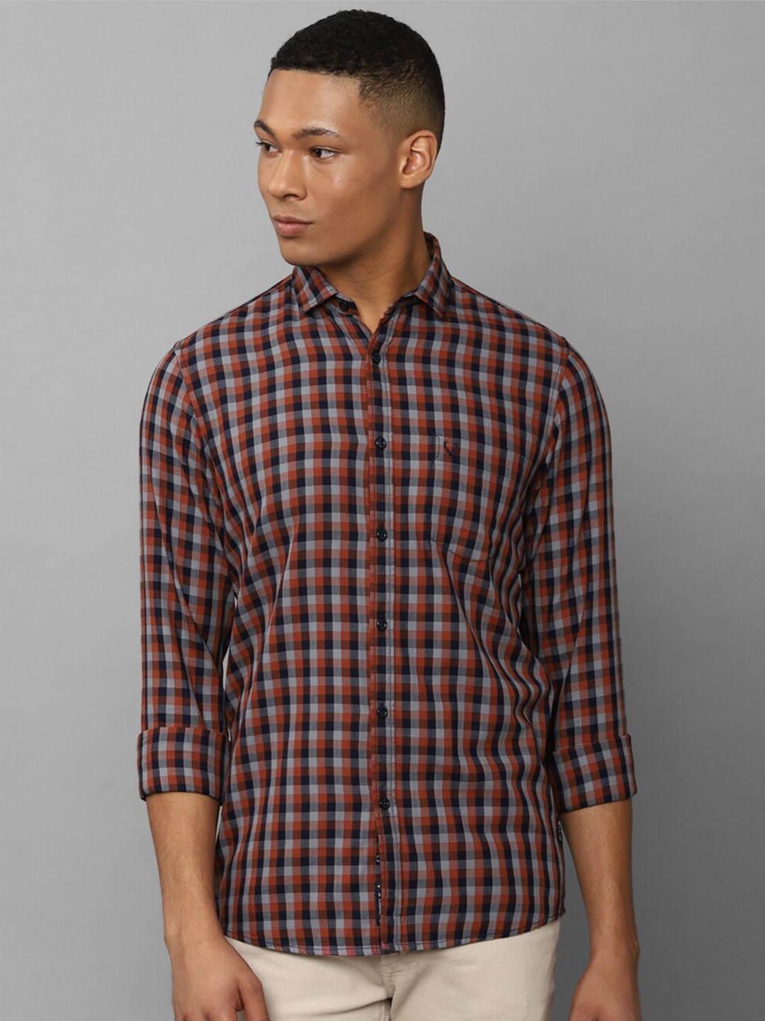 

Allen Solly Tartan Checked Spread Collar Pure Cotton Casual Shirt, Orange