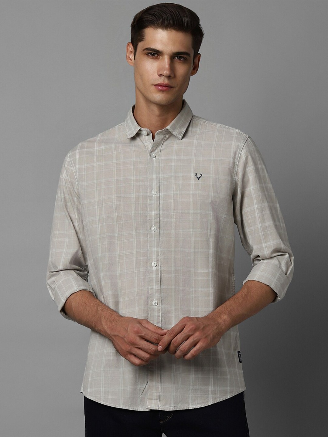 

Allen Solly Checked Spread Collar Pure Cotton Casual Shirt, Beige