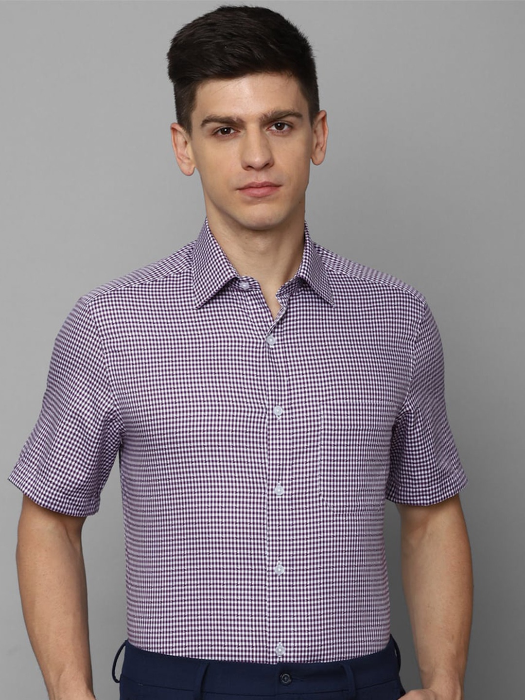 

Louis Philippe Classic Fit Micro Checked Pure Cotton Formal Shirt, Purple