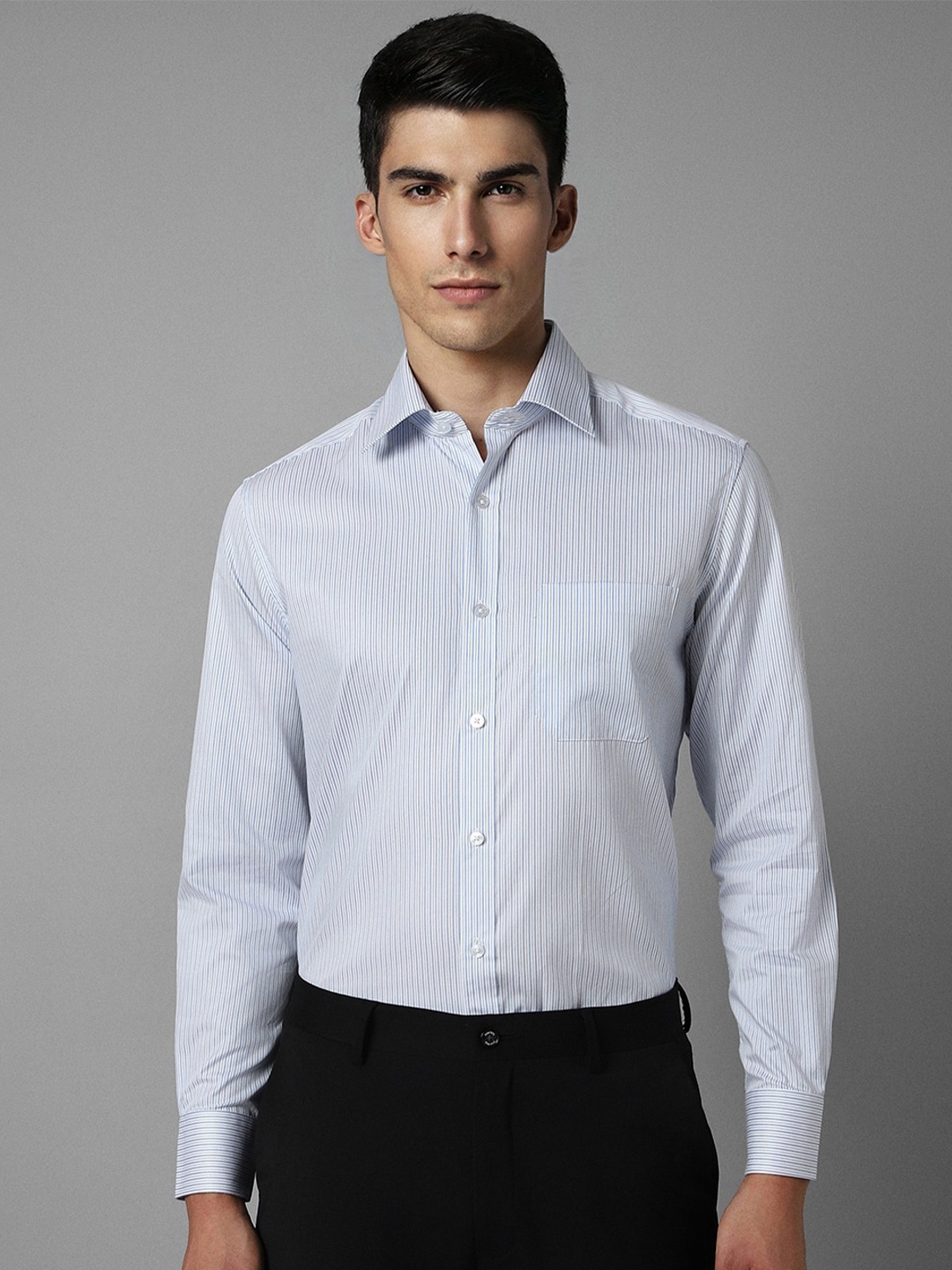 

Louis Philippe Classic Fit Vertical Striped Pure Cotton Formal Shirt, Blue