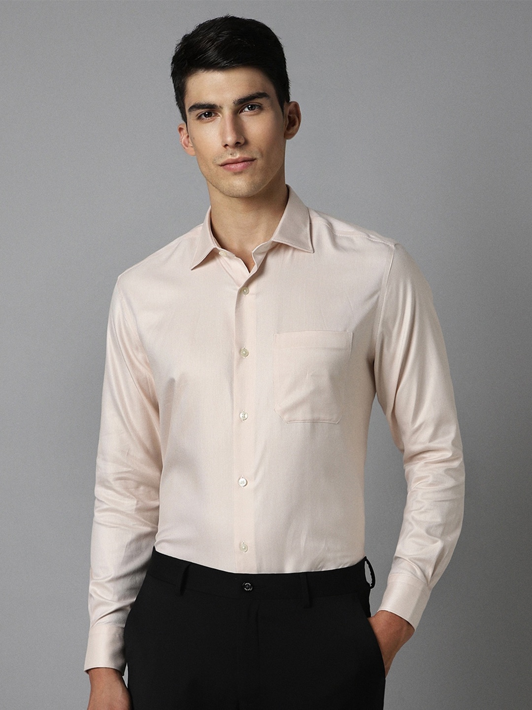 

Louis Philippe Permapress Classic Fit Textured Pure Cotton Opaque Wrinkle Free Formal Shirt, Cream