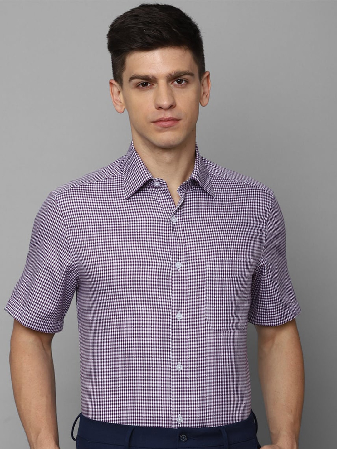 

Louis Philippe Classic Fit Micro Checked Pure Cotton Formal Shirt, Purple