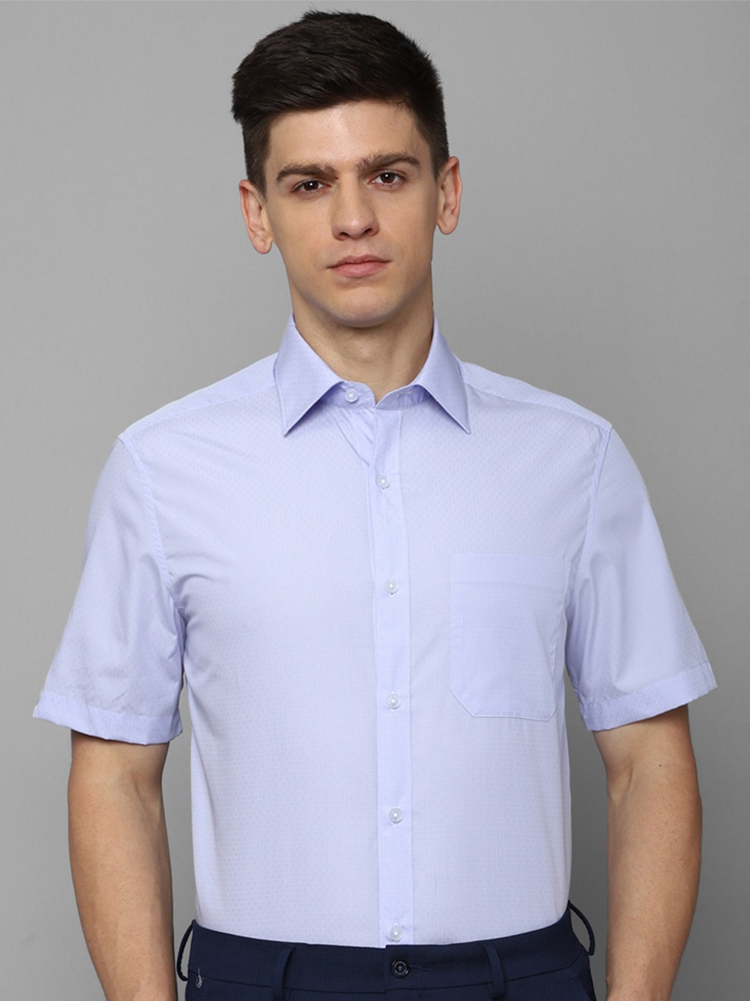 

Louis Philippe Classic Fit Micro Checked Pure Cotton Opaque Formal Shirt, Blue
