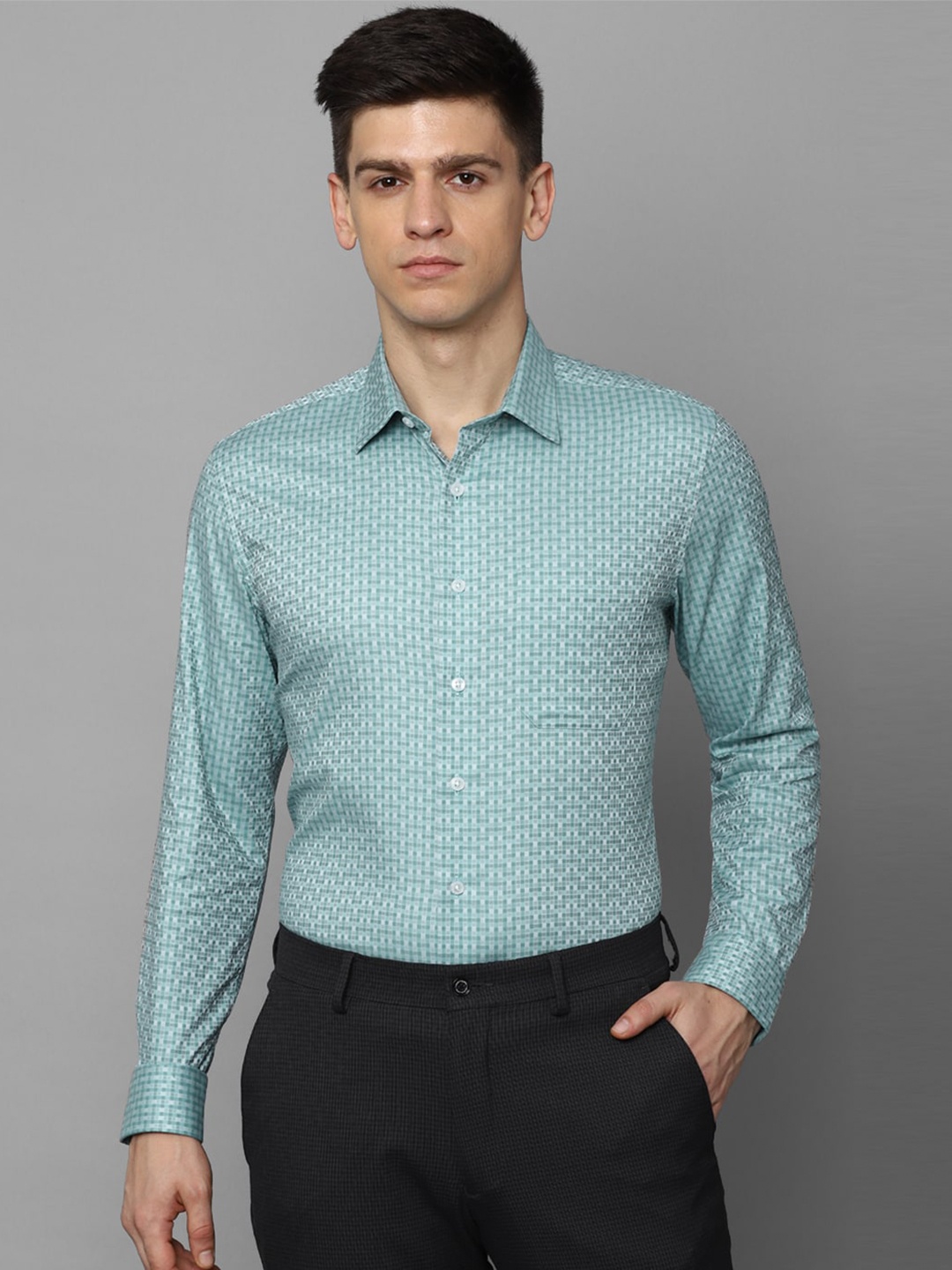 

Louis Philippe Slim Fit Micro Ditsy Printed Formal Shirt, Green
