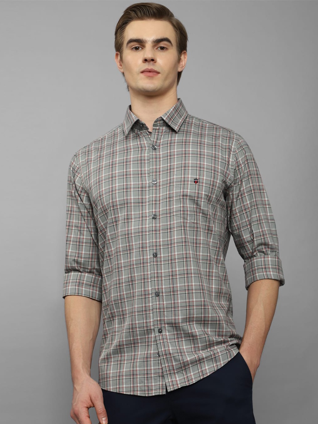 

Louis Philippe Sport Slim Fit Tartan Checked Pure Cotton Casual Shirt, Grey