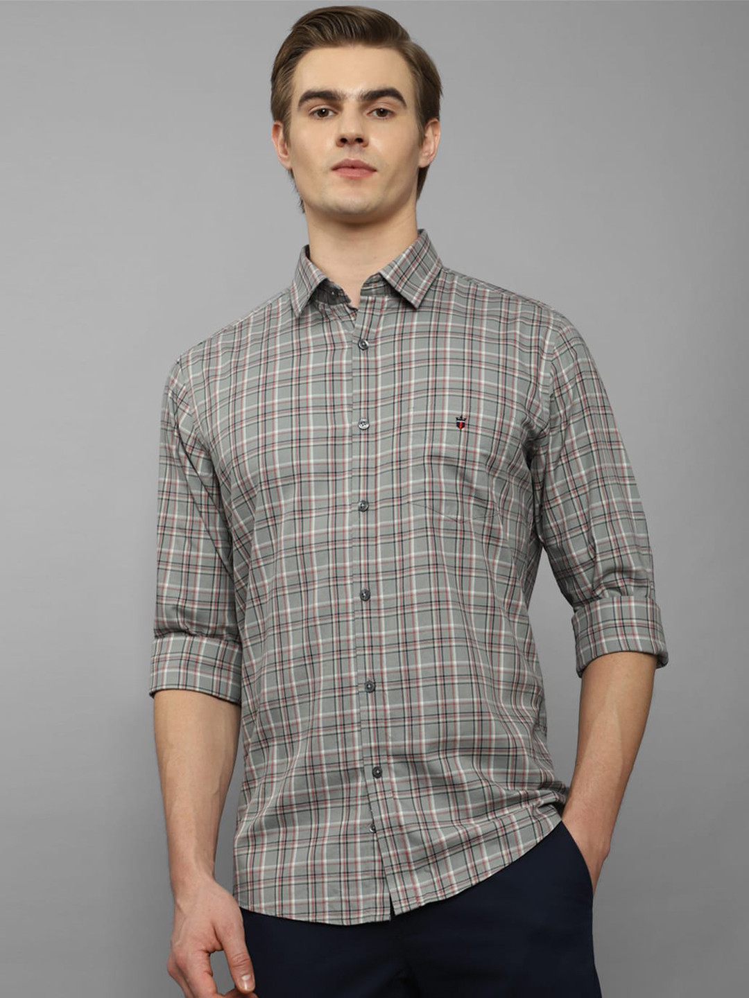 

Louis Philippe Sport Slim Fit Tartan Checked Pure Cotton Casual Shirt, Grey