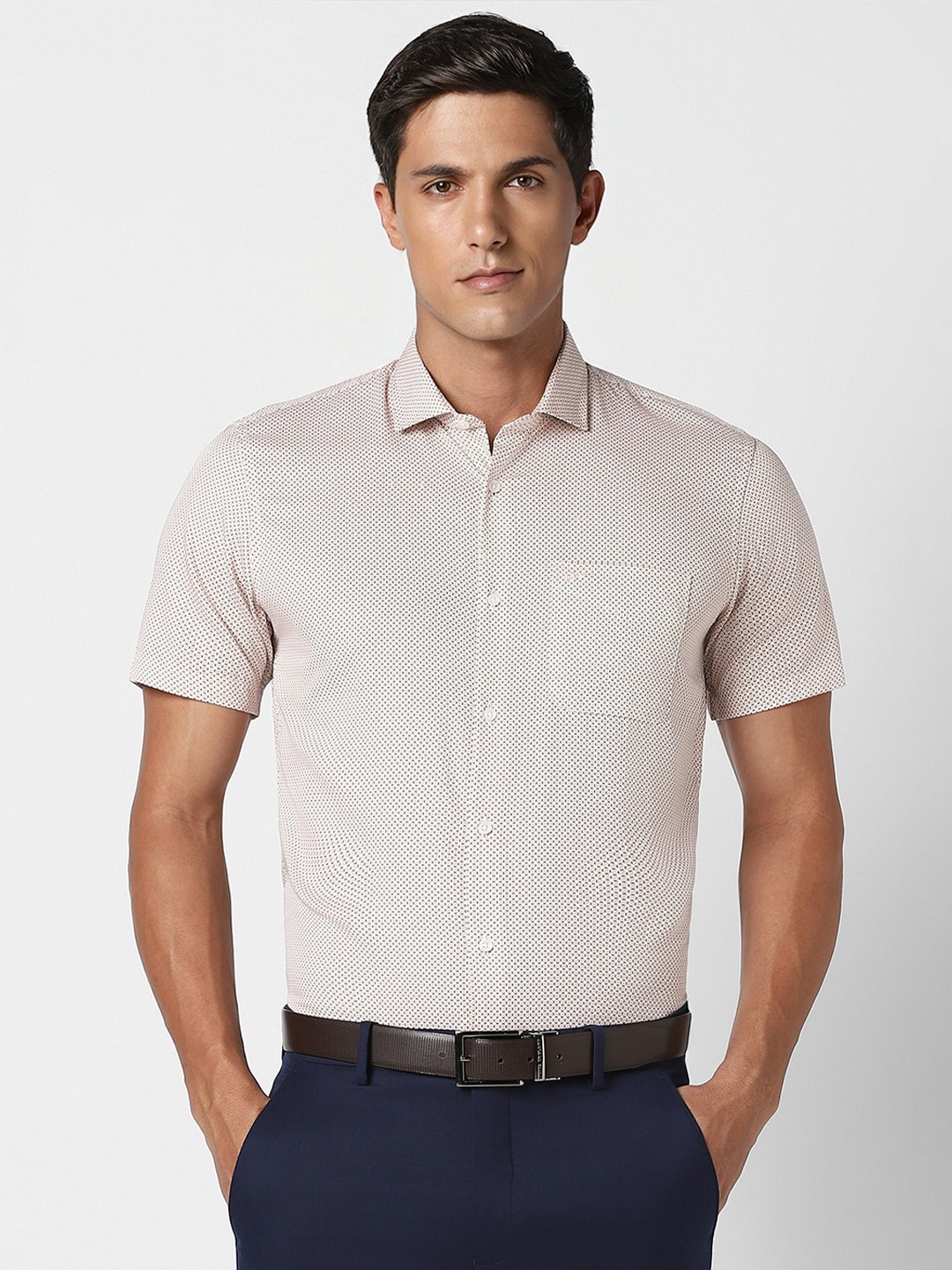 

Peter England Slim Fit Micro Ditsy Printed Pure Cotton Formal Shirt, Cream