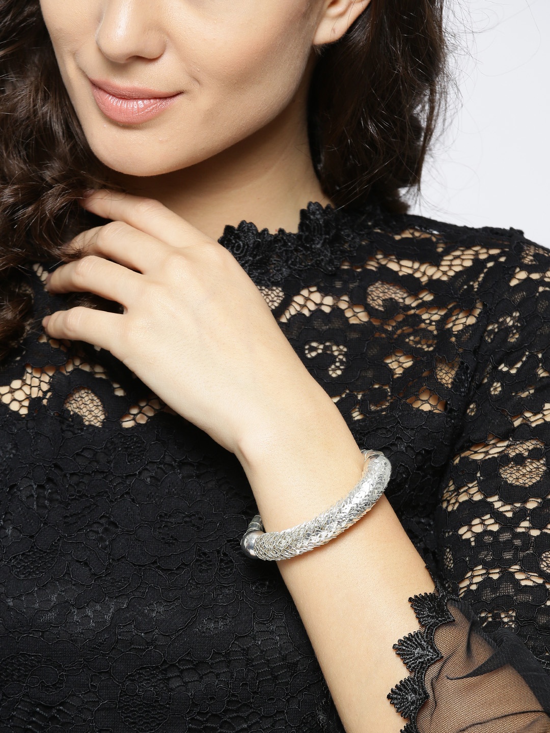 

Priyaasi Silver-Plated Textured Bangle-Style Bracelet