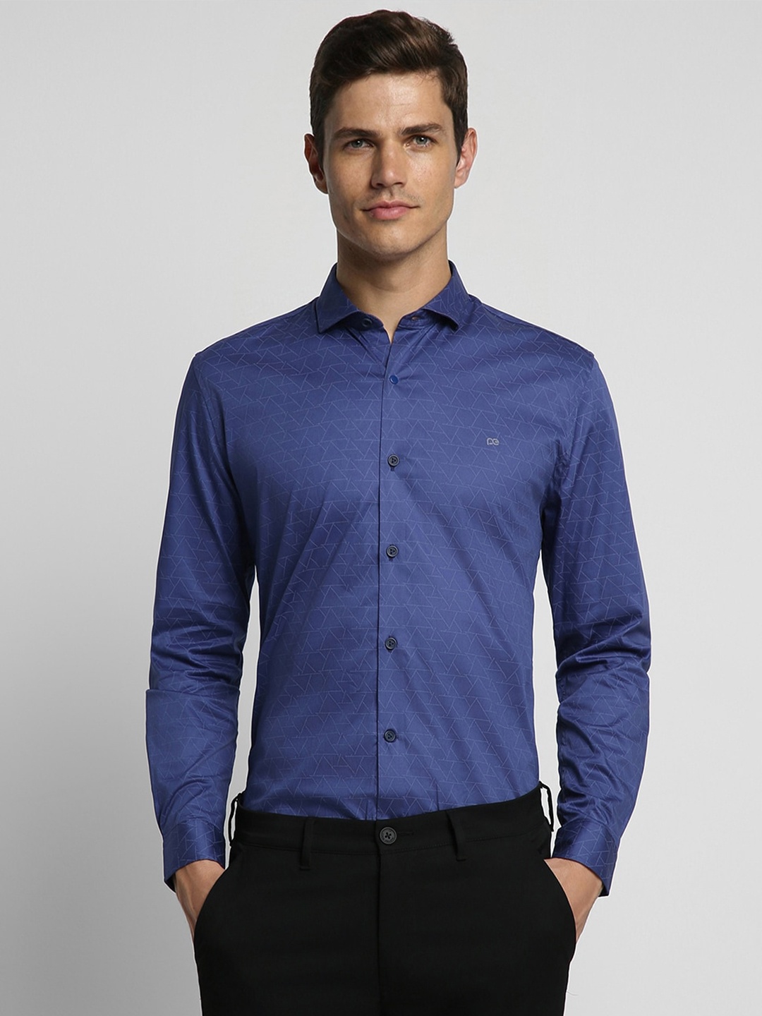 

Peter England Super Slim Fit Printed Formal Shirt, Blue
