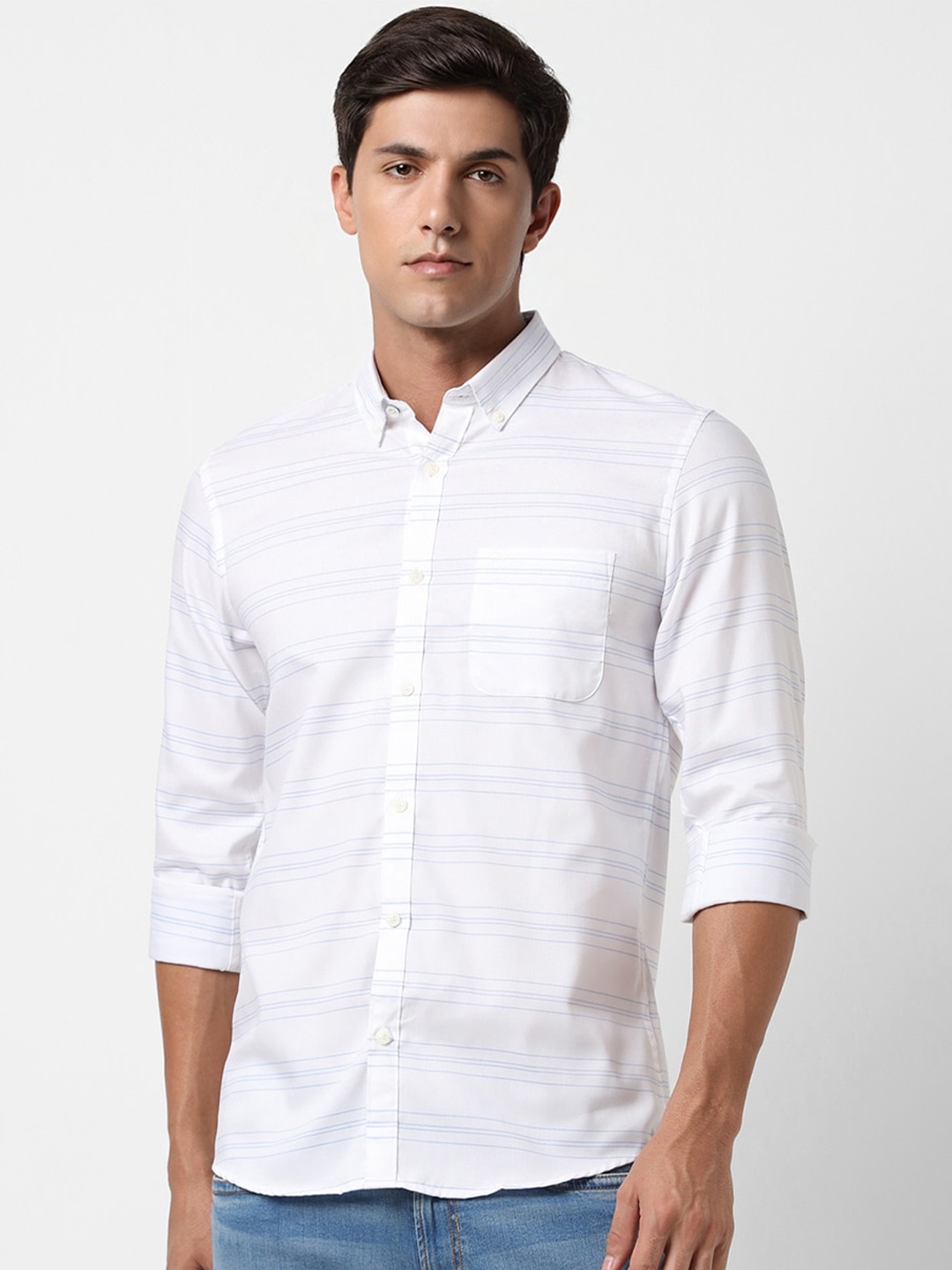 

Peter England Casuals Horizontal Striped Pure Cotton Shirt, White