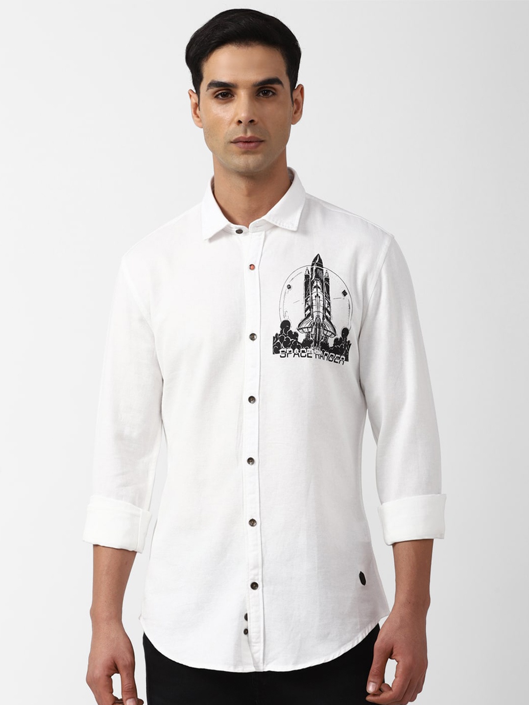 

Peter England Casuals Graphic Printed Pure Cotton Shirt, White