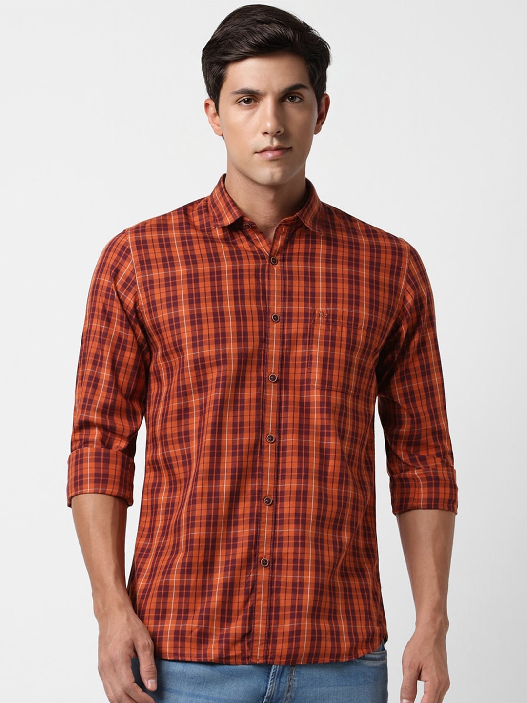 

Peter England Casuals Checked Pure Cotton Shirt, Orange